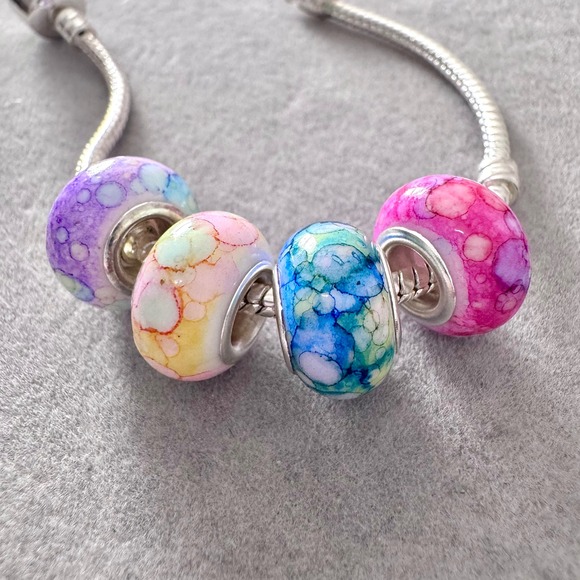 Set of 4 Colorful Abstract Pattern Bead Charms fits PANDORA - Picture 2 of 10